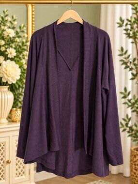 Active Life Regal Plum Open Front Draped Cardigan XL Modal Blend Athleisure